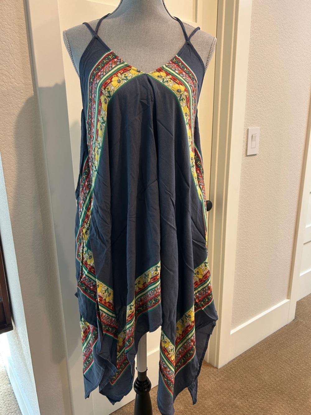 O'Neill Asymmetrical Dress in Navy with Multicolor Trim
